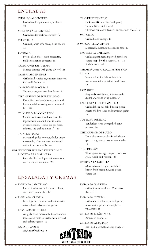 Menu_San Telmo Argentinean Steakhouse_Laredo_immagine_1