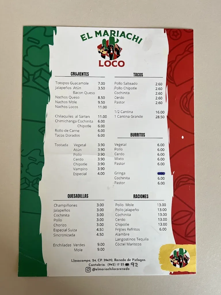Menu_El Mariachi Loco_Piélagos_image_3