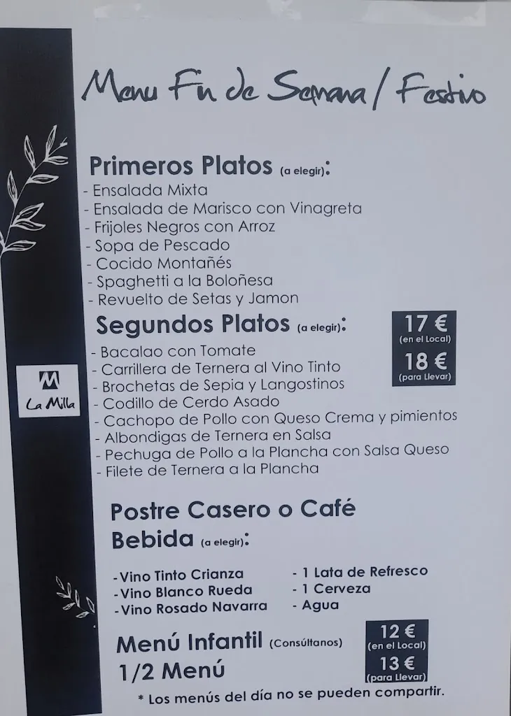 Menu_La Milla Cafetería_San Miguel de Meruelo_image_1