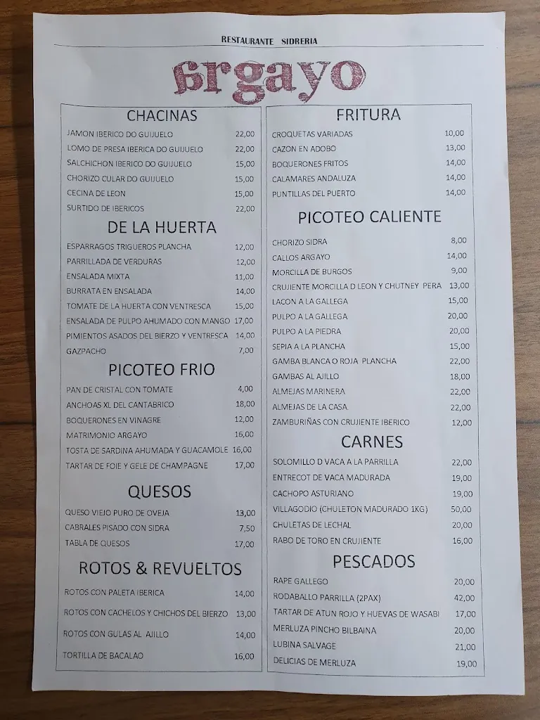 Menu_Restaurante Sidrería Argayo_Rozas de Valdearroyo Las_image_1