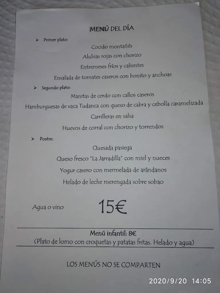 Menu_Restaurante El Cruce_Vega de Pas_immagine_2