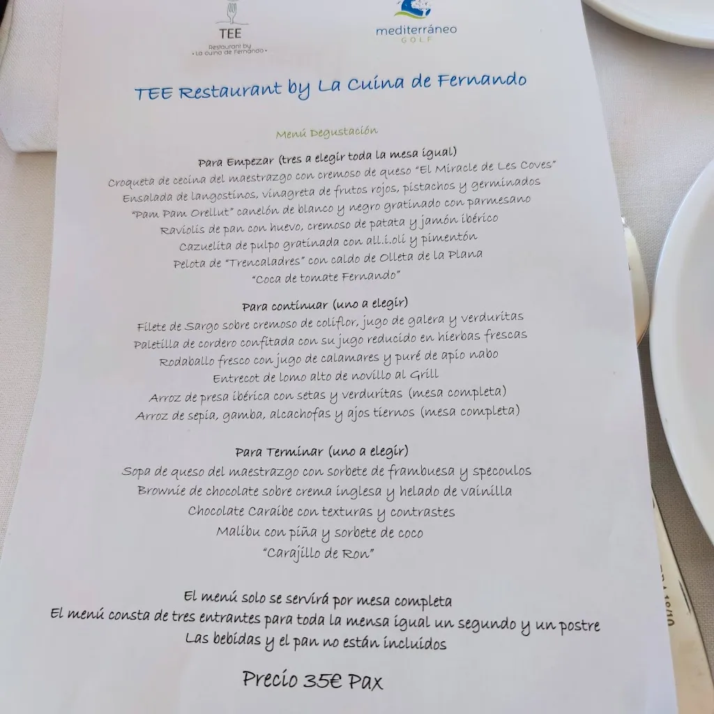 Menu_TEE Restaurant | Campo Golf Mediterráneo La Coma_Borriol_image_1