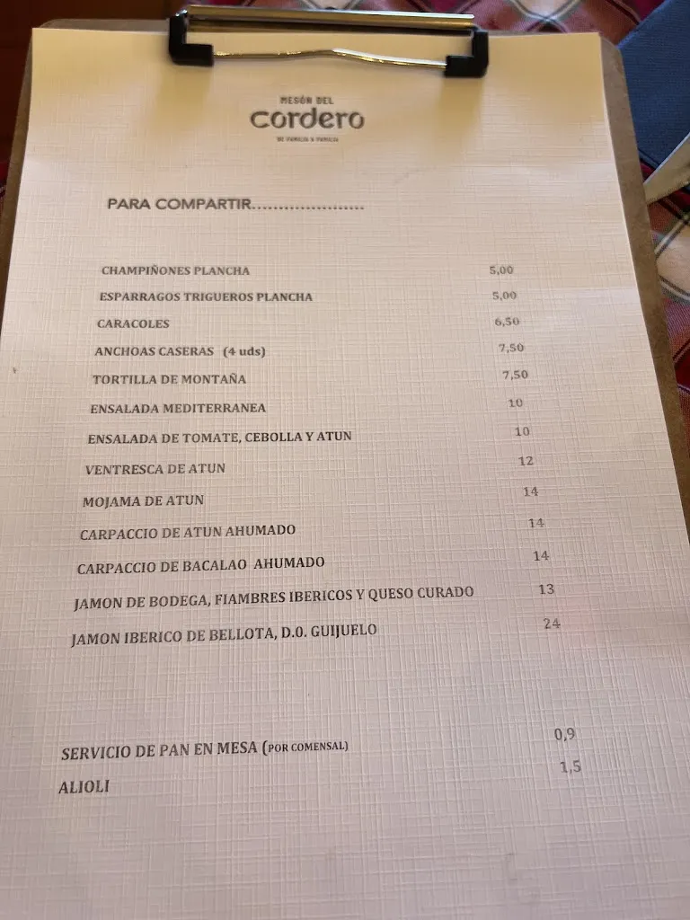 Menu_Mesón del Cordero - Restaurante Rústico-_Borriol_image_1