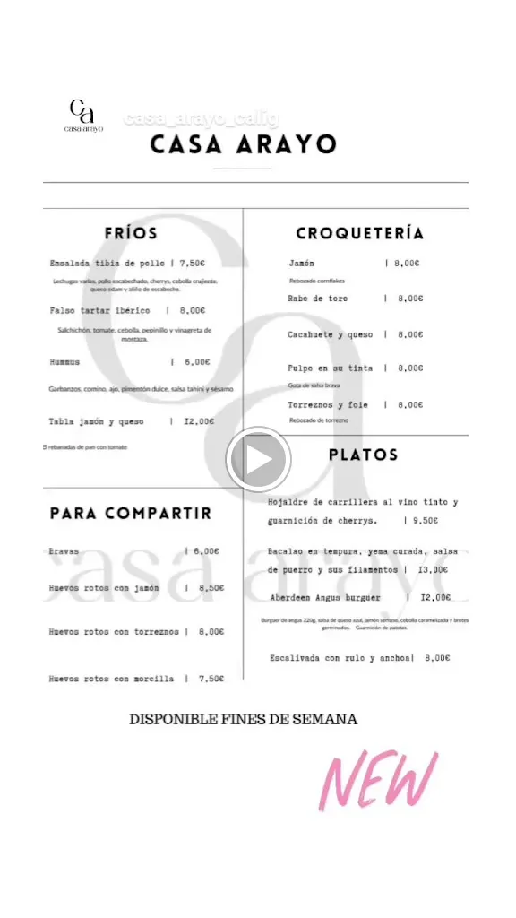 Menu_Bar Restaurante Casa Arayo_Càlig_image_1