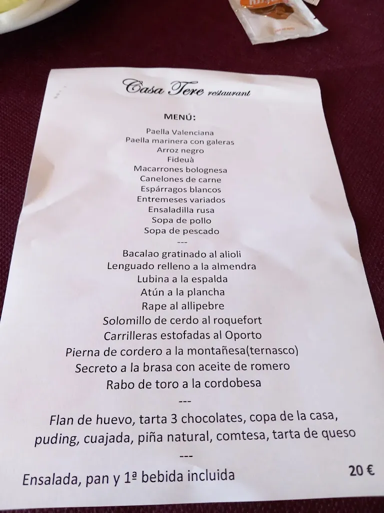Menu_Restaurant Casa Tere_Cabanes_image_1