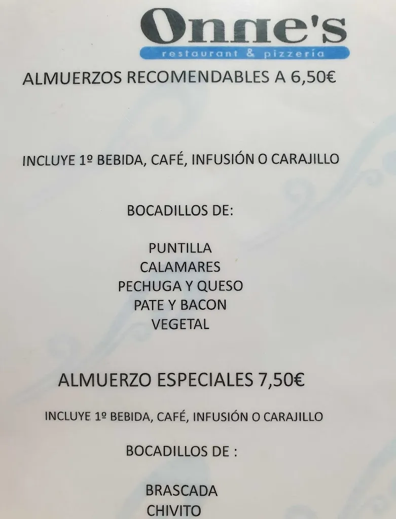 Menu_Restaurante Onne's_Chilches/Xilxes_image_2