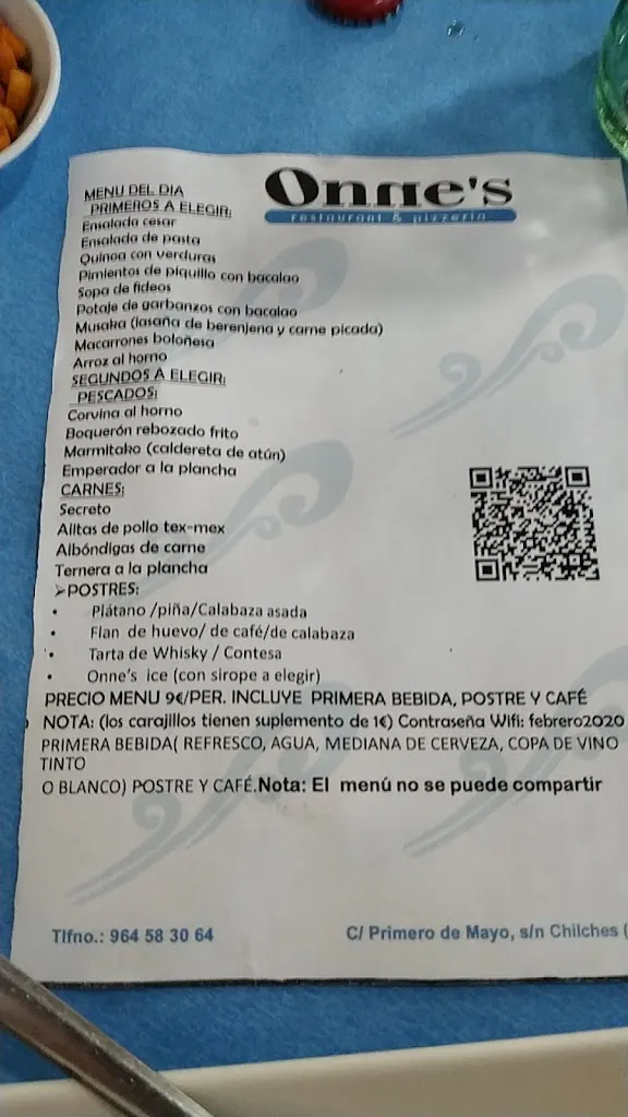 Menu_Restaurante Onne's_Chilches/Xilxes_image_3