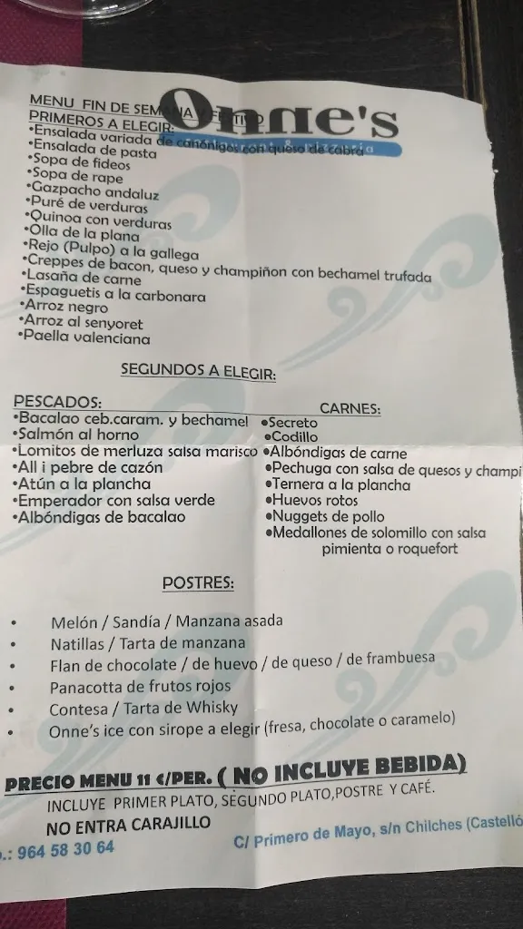 Menu_Restaurante Onne's_Chilches/Xilxes_image_4