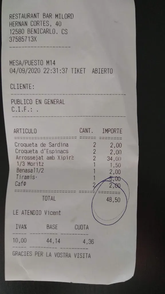 Jaime R._Bar Milord_Benicarló_review