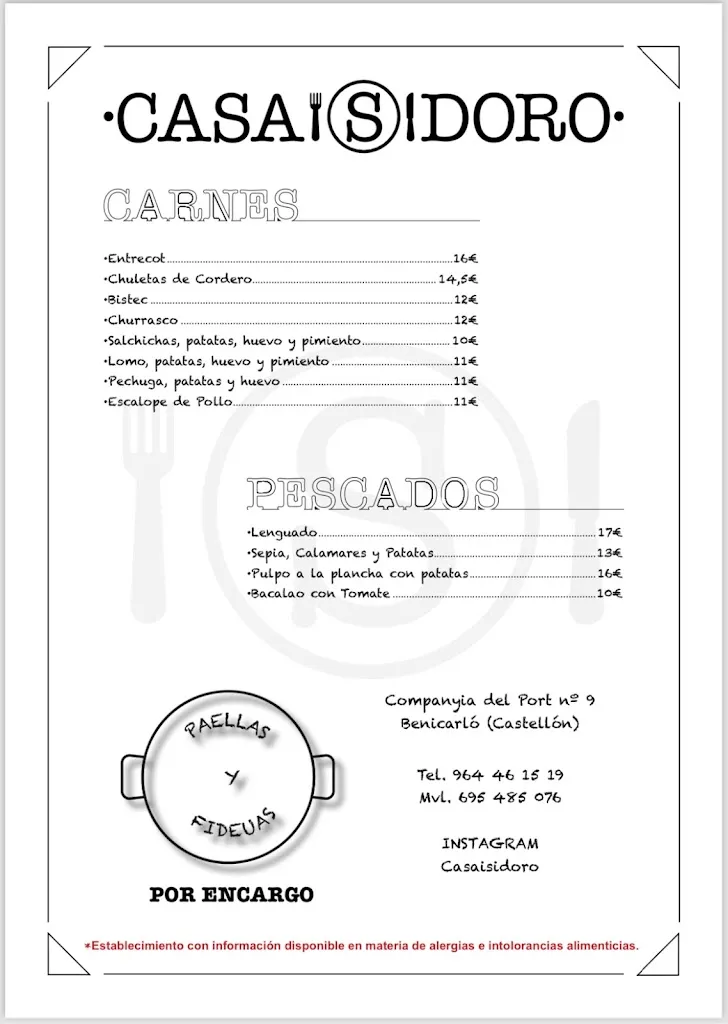Menu_Bar Restaurant Casa Isidoro_Benicarló_image_2
