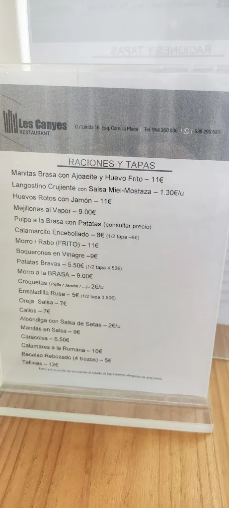 Menu_Bar Restaurant Les Canyes_Castellón de la Plana/Castelló de la Plana_immagine_1