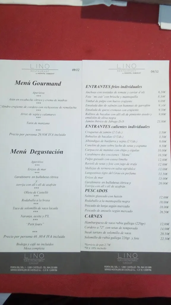 Menu_Restaurante Lino Gastronomic_Castellón de la Plana/Castelló de la Plana_image_4