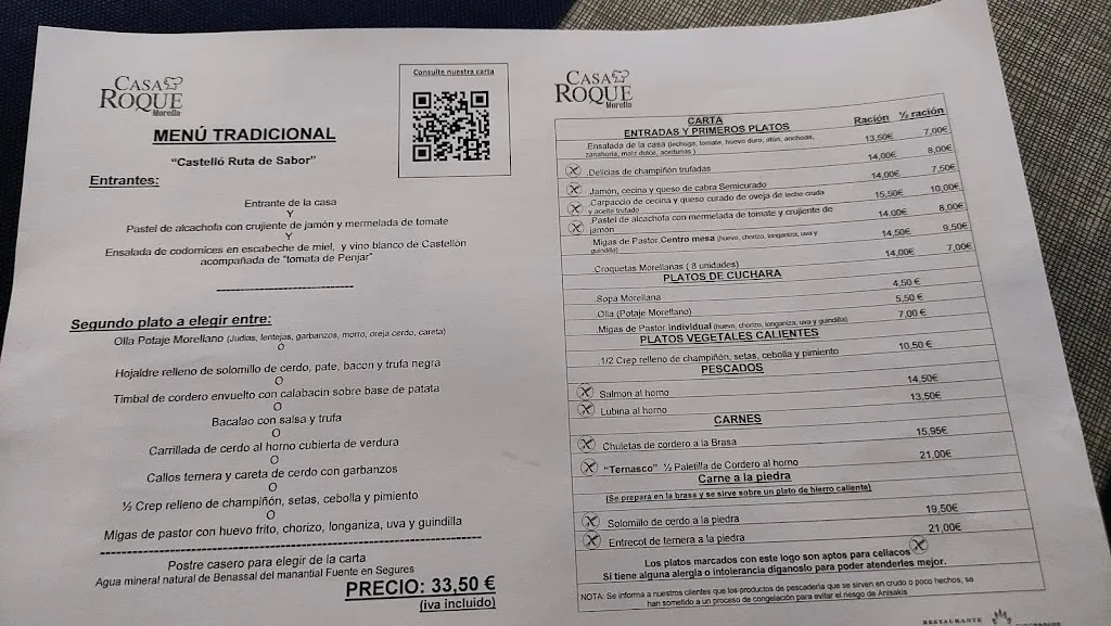 Menü_Restaurante Casa Roque_Morella_Bild_1