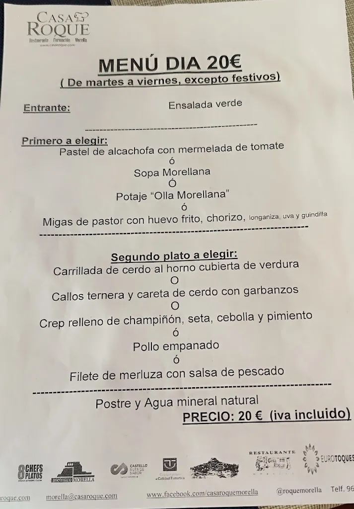 Menü_Restaurante Casa Roque_Morella_Bild_2