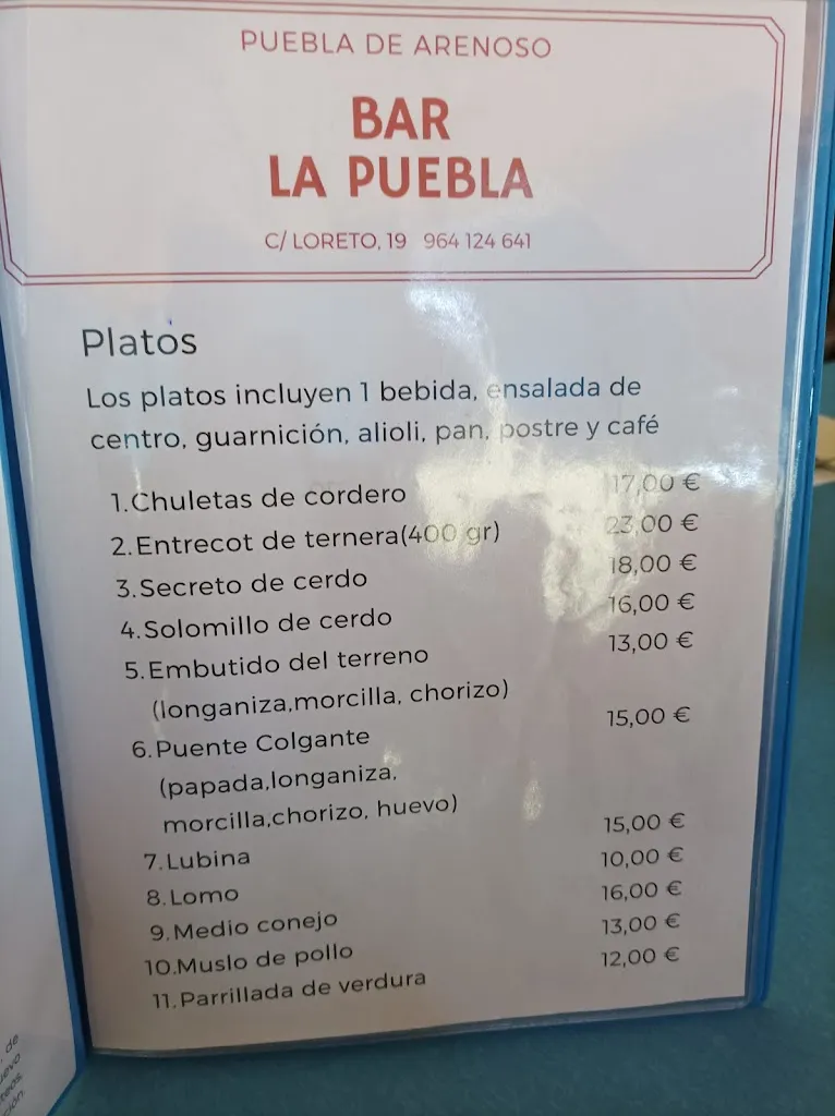 Menu_Bar La Puebla_Puebla de Arenoso_image_2