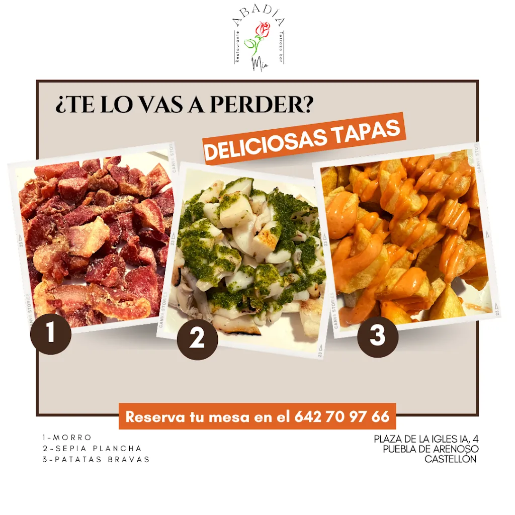 Menu_Restaurante ABADÍA, terraza bar_Puebla de Arenoso_image_1