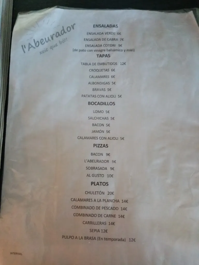 Menu_Bar restaurant l’Abeurador_San Rafael del Río_image_1