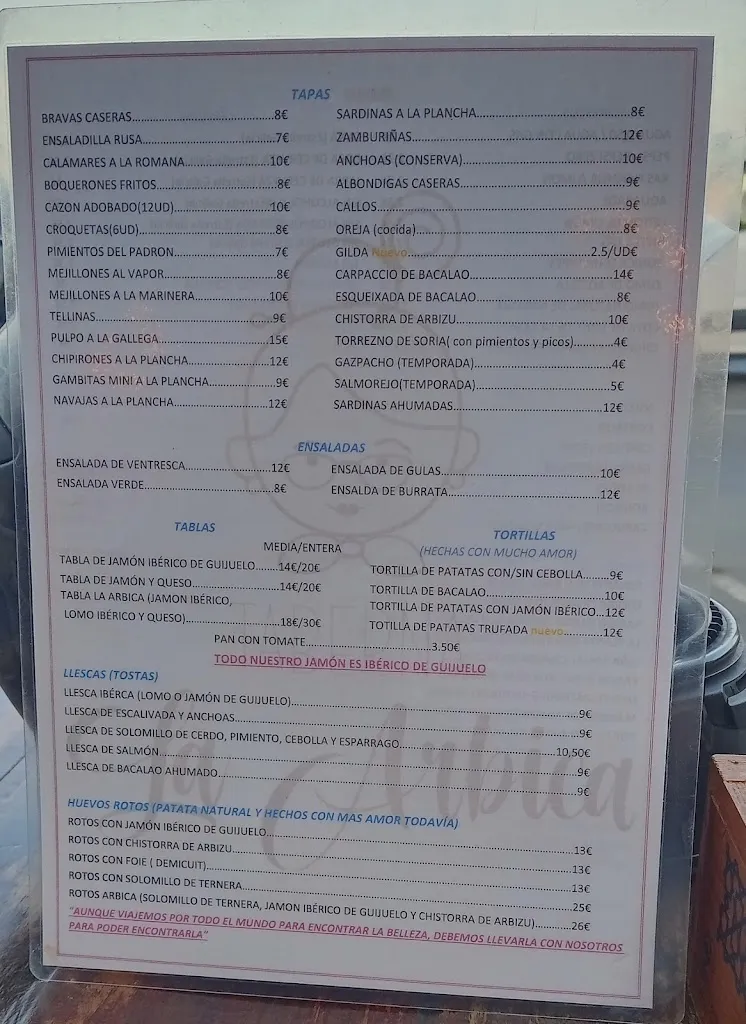 Menu_Taberna La Arbica_Peníscola/Peñíscola_image_2