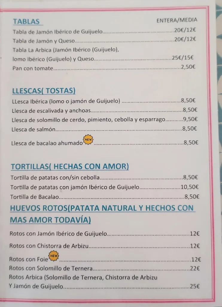 Menu_Taberna La Arbica_Peníscola/Peñíscola_image_3
