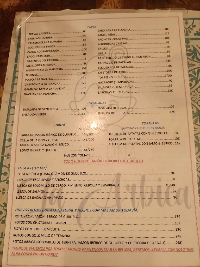 Menu_Taberna La Arbica_Peníscola/Peñíscola_image_4
