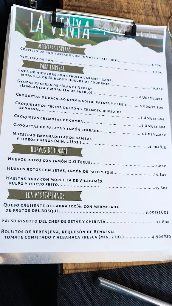 Menu_La Vinya,Tapes i Vins._Vilafamés_image_1