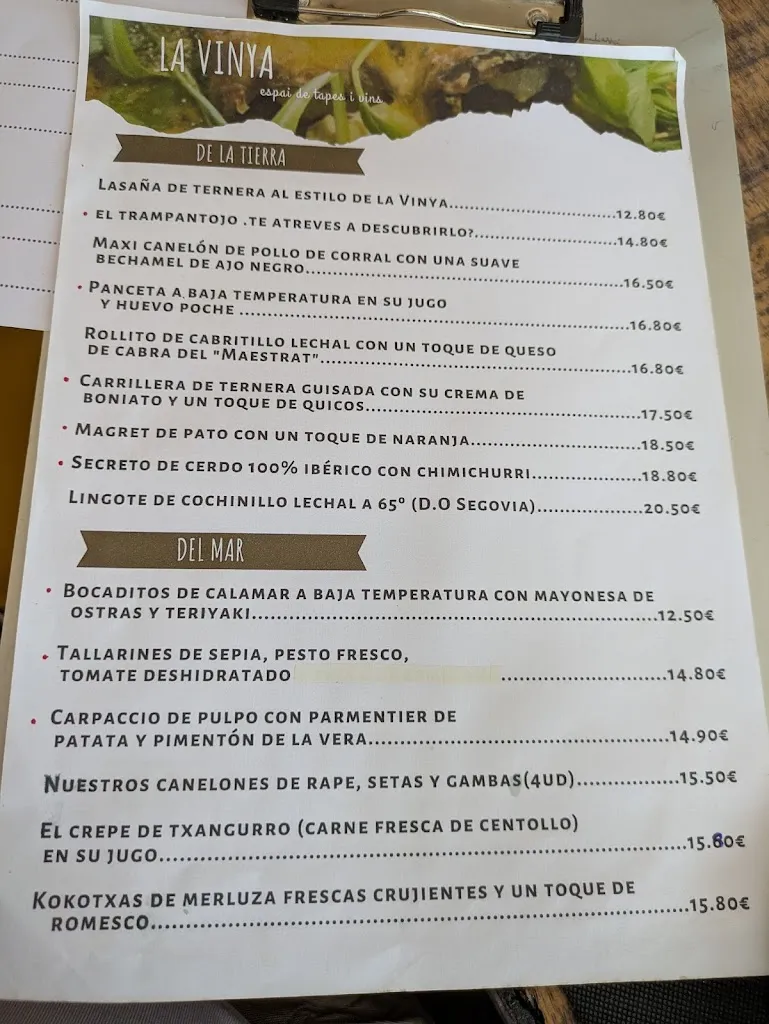 Menu_La Vinya,Tapes i Vins._Vilafamés_image_2