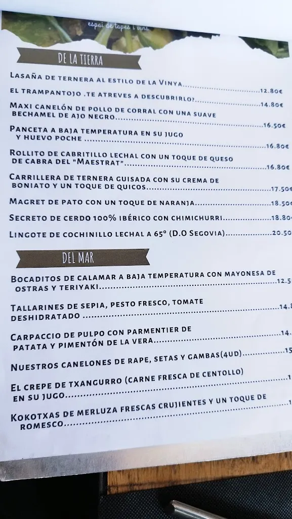 Menu_La Vinya,Tapes i Vins._Vilafamés_image_3