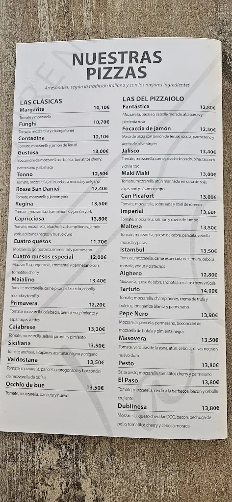 Menu_La Gloria Pizzeria Restaurante_Torreblanca_image_1