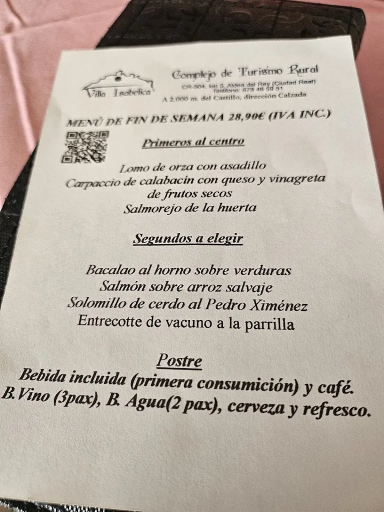 Menu_Restaurante Salon Aldea del Rey Villa Isabelica_Aldea del Rey_image_1