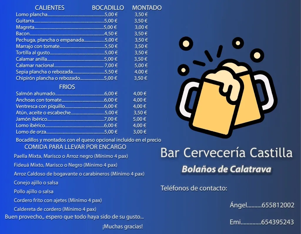 Menu_Bar cerveceria castilla_Bolaños de Calatrava_image_3