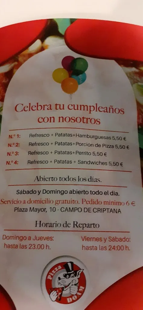 Menu_Pizza Doam_Campo de Criptana_immagine_1