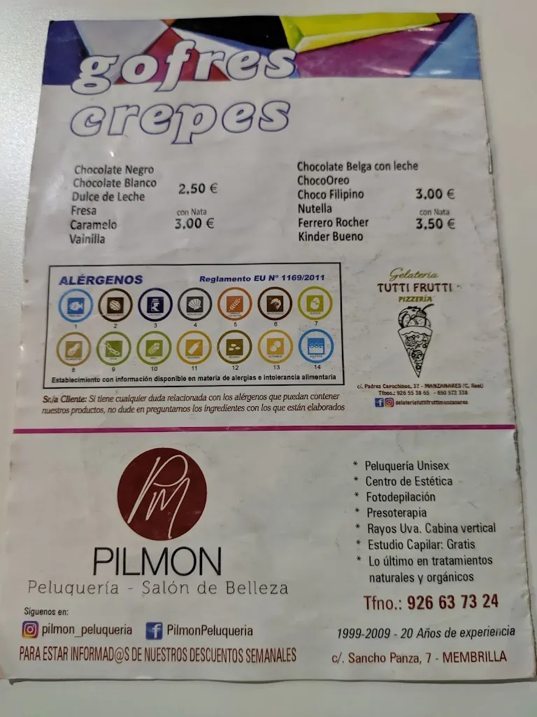 Menu_GELATERIA TUTTI FRUTTI PIZZERIA_Manzanares_immagine_1