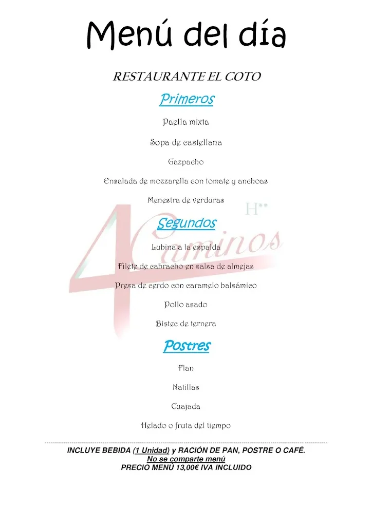 Menu_Hotel Restaurante Cuatro Caminos_Piedrabuena_image_2