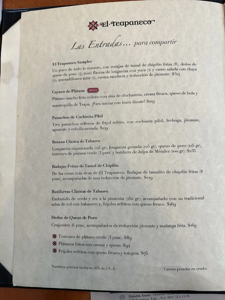 Menu_El Teapaneco_Villahermosa_image_2