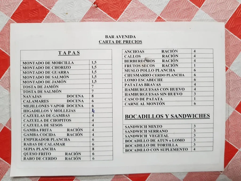 Menu_Café Bar Avenida Los Tejeros_Pozo Cañada_image_1