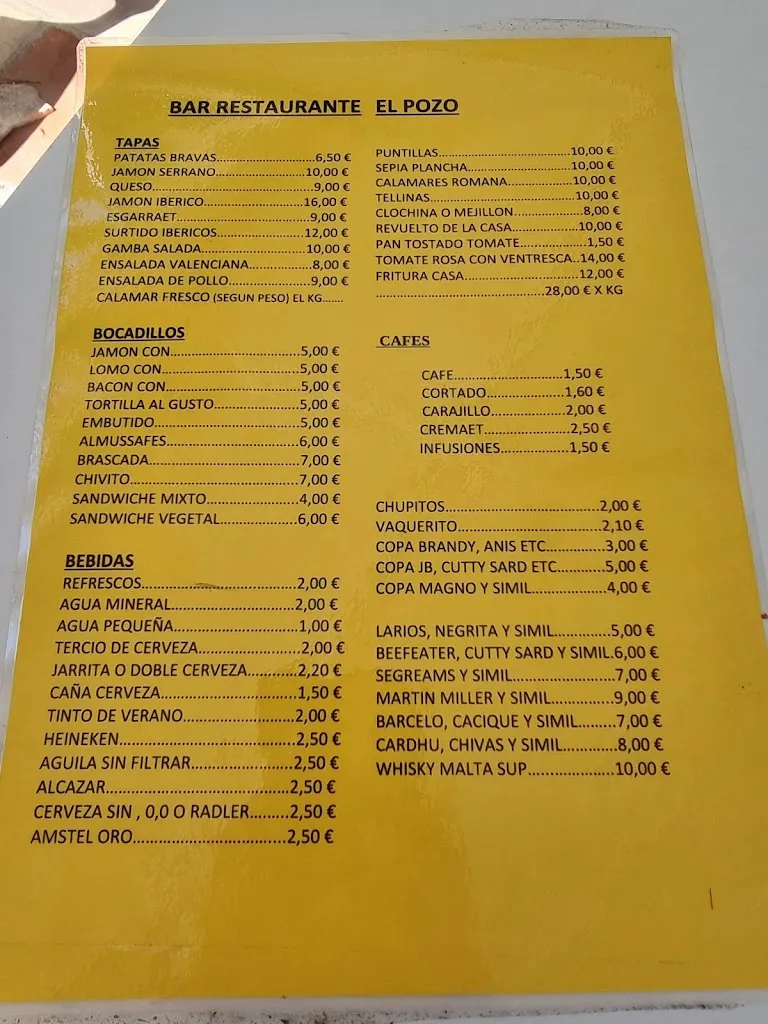Menu_Bar Restaurante El Pozo de La Cañada_Pozo Cañada_image_1