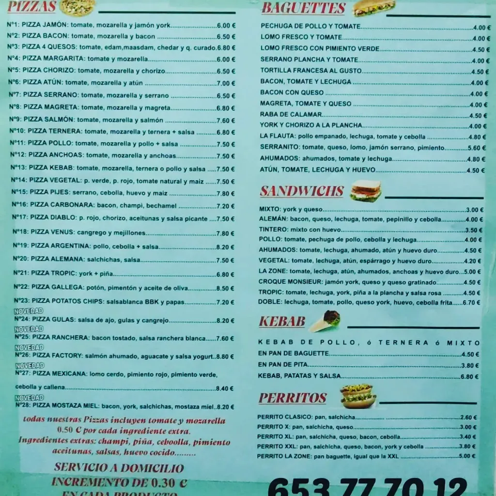 Menu_Pizzería LA ZONE_Villarrubia de los Ojos_immagine_1