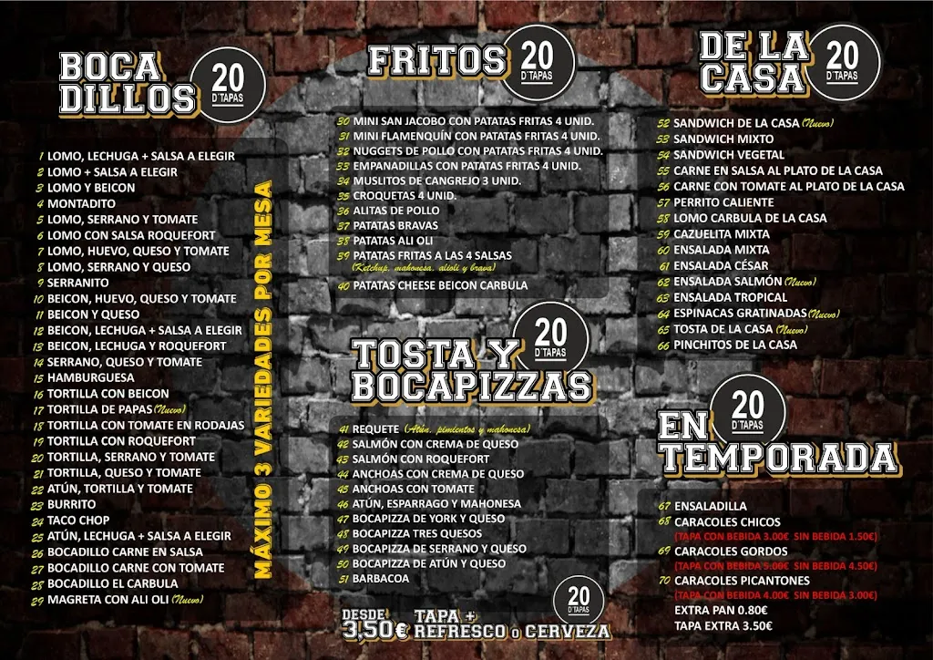 Menu_Bar de tapas 20 D' tapas_Almodóvar del Río_image_1