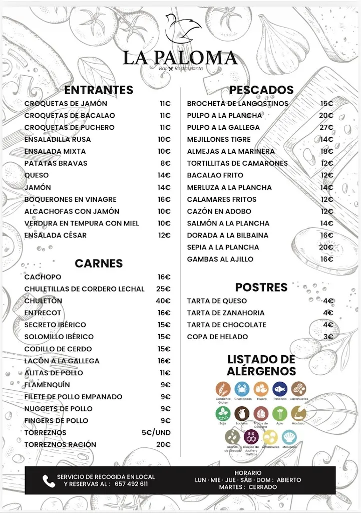 Menü_Bar-Restaurante La Paloma_Doña Mencía_Bild_1