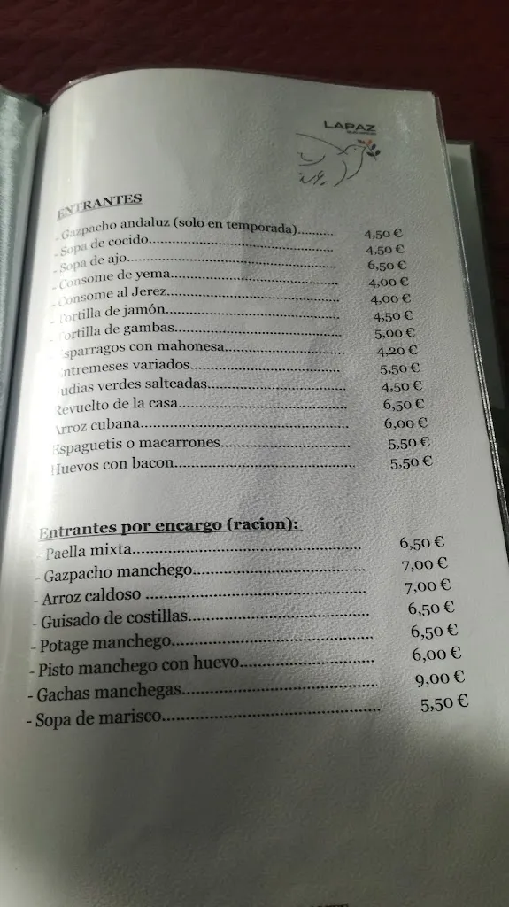 Menu_La Paz Bar Restaurante_Ossa de Montiel_image_1