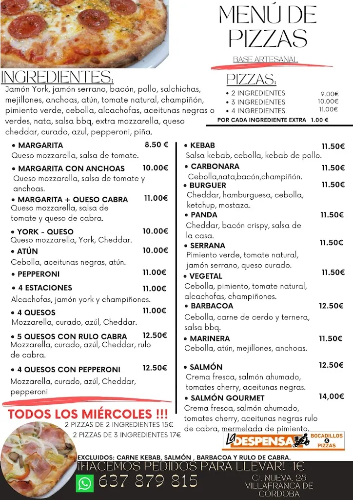 Menu_La despensa - Bocadillos & Pizzas_Villafranca de Córdoba_image_1