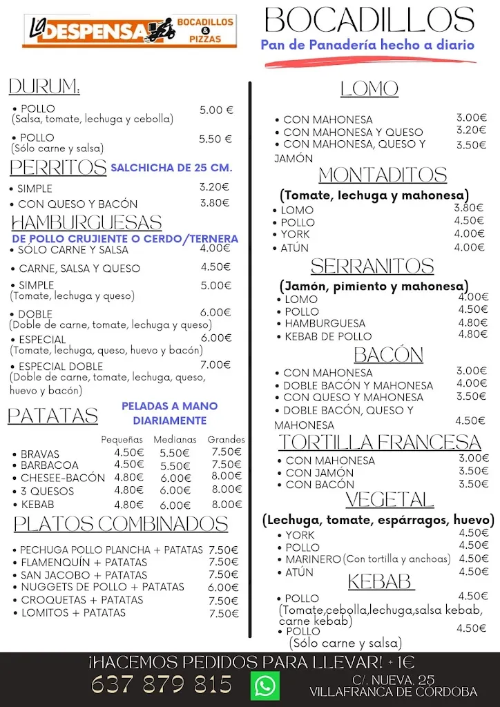 Menu_La despensa - Bocadillos & Pizzas_Villafranca de Córdoba_image_2