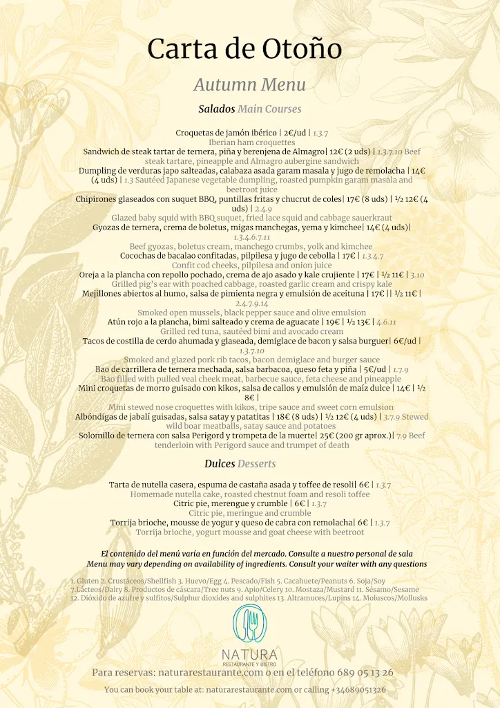 Menu_Natura Restaurante Bistró_Abia de la Obispalía_immagine_1