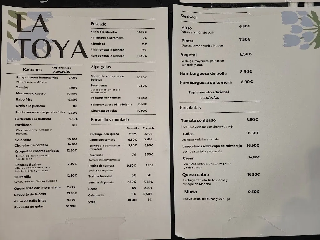 Menu_Cervecería Bar La Toya_Abia de la Obispalía_immagine_1