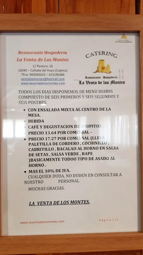 Menu_Bar Restaurante “La Venta de los Montes”_Cañada del Hoyo_image_1
