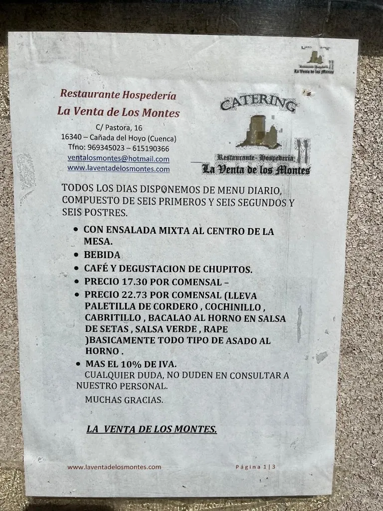 Menu_Bar Restaurante “La Venta de los Montes”_Cañada del Hoyo_image_2