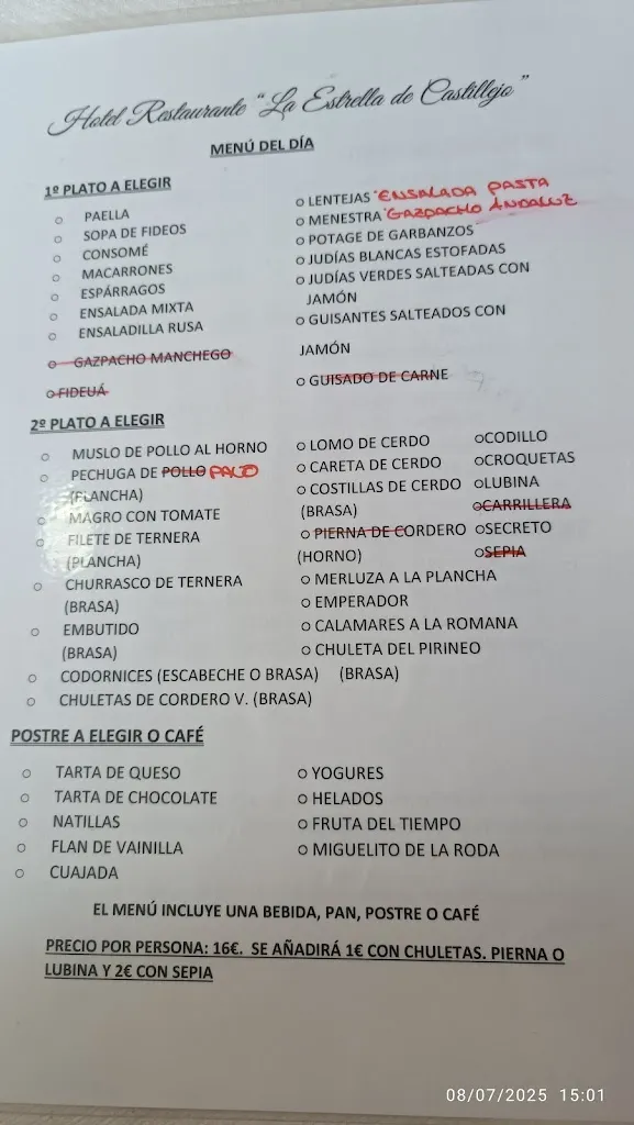 Menu_Hotel Restaurante “La Estrella de Castillejo” Iniesta_Castillejo de Iniesta_image_1
