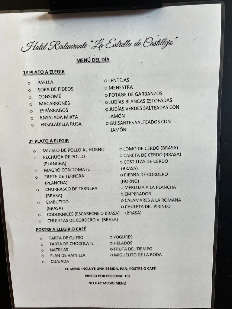 Menu_Hotel Restaurante “La Estrella de Castillejo” Iniesta_Castillejo de Iniesta_image_3