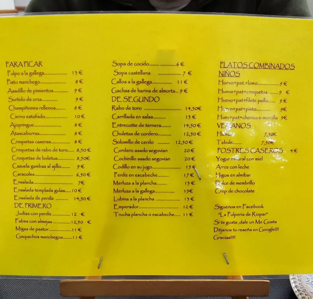Menü_La pulpería_Riópar_Bild_1