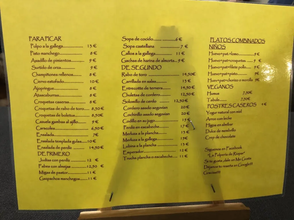 Menü_La pulpería_Riópar_Bild_3